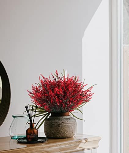 RECUTMS Spring Fall Decoration,Fake Greenery,Artificial Red Flowers Outdoor