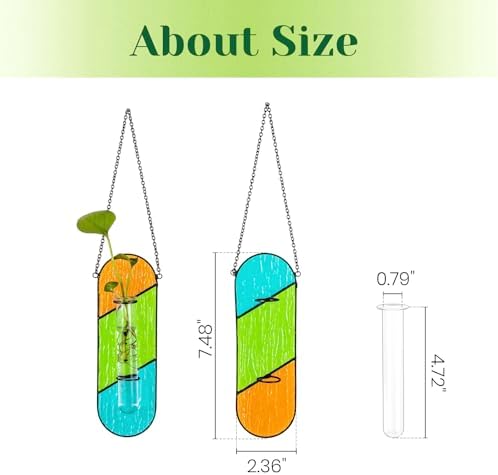 Hewory Stained Glass Window Hanging: 2PCS Propagation Stations Orange&Green