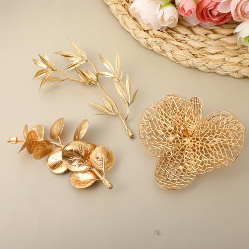 30 Pcs Gold Leaves Artificial Flowers Faux Branches Gold Flower Picks Fake Goldn Plants Foliage Stems for Wedding Picks Decor Centerpieces DIY Wreath Crafts Christmas Tree Filler