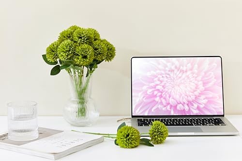 SITUMEIZI 12 Pcs Green Artificial Chrysanthemums Flowers Ball Flower Fake Mums Silk for St Patricks Day Wedding Home Kitchen Decoration Floral Arrangement Table Centerpiece (Pack of 2)