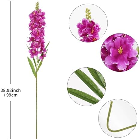 IPOPU 6PCS Delphinium Artificial Flowers 39" Realistic Faux Hyacinth Long Stem Delphinium Silk Flowers for Tall Vase Filling Wedding Centerpieces Home Decor (Purple)