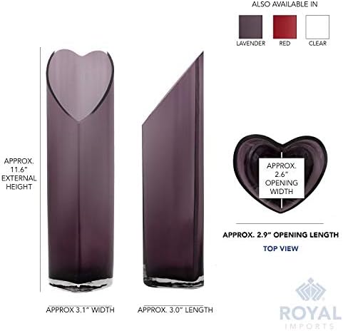 Royal Imports Heart-Shaped Glass Flower Vase 12" Tall, 3"x4" Opening