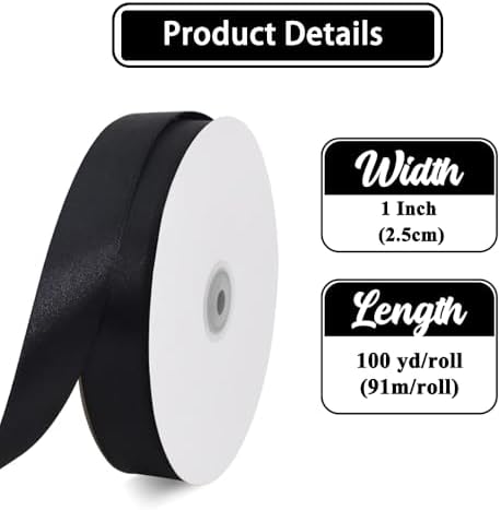 TONIFUL 1 Inch x 100yds Black Satin Ribbon for Crafts, Gift Wrapping