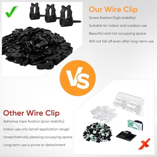 50 Pack String Light Clips, Screw in Hooks for Outdoor String Lights,Weatherproof Cable Clips for Christmas Fairy Lights, Rope Light, Patio Holiday Decor & Cable Management-Black