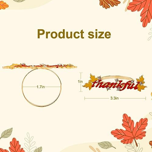 Thanksgiving Napkin Rings Set of 8, Thankful Napkin Rings with Words Metal Napkin Holders Gold Serviette Buckles for Thanksgiving Autumn Party Kitchen Dinner Table Decoration (Thankful)