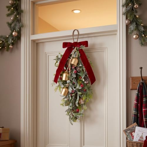 Suncalla 2 Pcs 16'' Christmas Teardrop Mistletoe Hanging Ornements, Bells