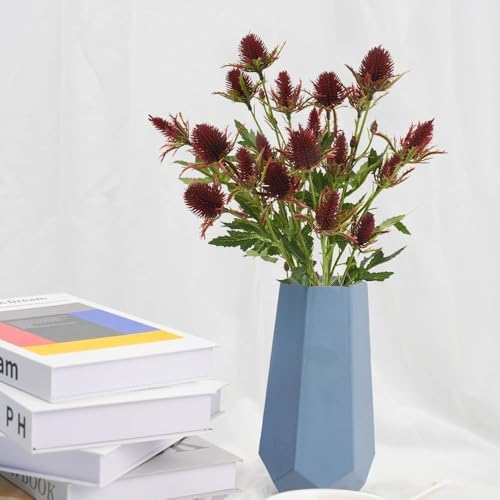 Artificial Thistle Spray Eryngium Flowers 2pcs Artificial Real Touch Eryngium Artificial Sea Holly Flowers for Wedding Bridal Bouquet Wreath Table Centerpiece Outdoor Decor (Red)