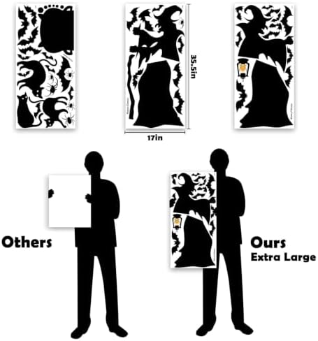 Halloween Decorations Window Clings Decor, Extra Large Witches with Black Cat Bats Spider Cauldron Silhouette Halloween Window Stickers Decals Indoor Outdoor, School Home Office Party, 3 Sheets