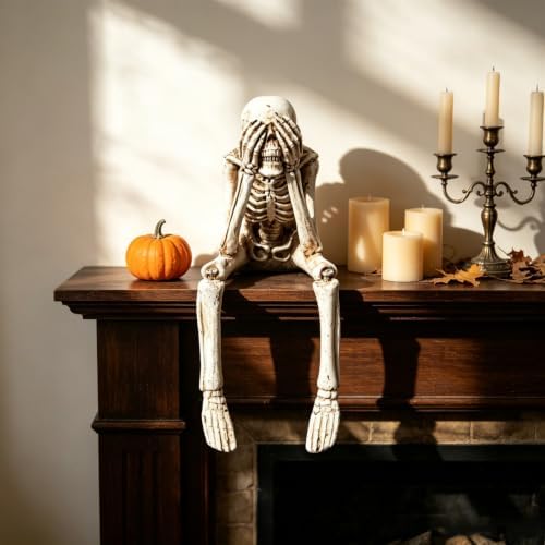 1 Pcs Halloween Skeleton Statue,Cover Eyes Evil Spooky Figurines