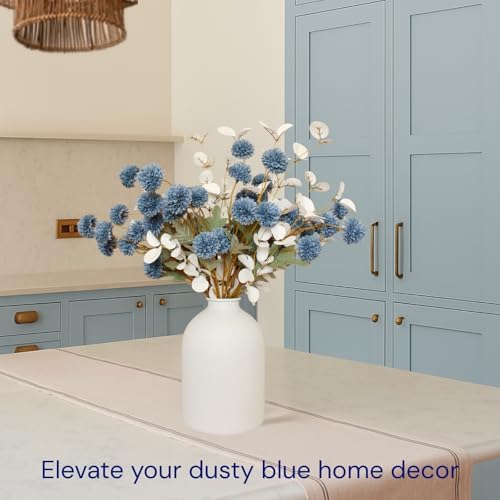 Faux Dusty Blue Flowers, 12 Blue and White Floral Stems For Centerpieces