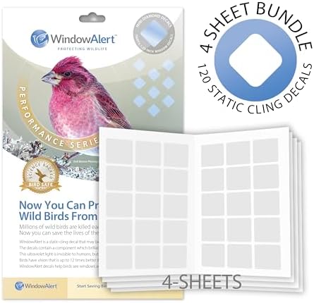 WindowAlert Performance Series Diamond Anti-Collision Decal 4 Sheet Bundle - UV-Reflective Window Decal to Protect Wild Birds from Glass Collisions - Made in the USA