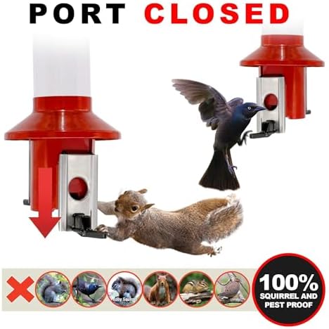 Roamwild PestOff Red Squirrel Proof Cardinal Bird Feeder Mixed Seed Sunflower Heart Version - RED - 3LBS Seed Capacity – 20.5”x7.5”x7.5” (w/Hanger)