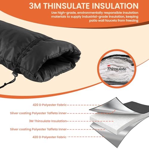 Outdoor Faucet Covers for Winter, 3M Thinsulate Sprinkler Freeze Protector, 25”H x 13”W for Garden Lawn Faucets and Yard Hydrant, Waterproof Cover, Reusable