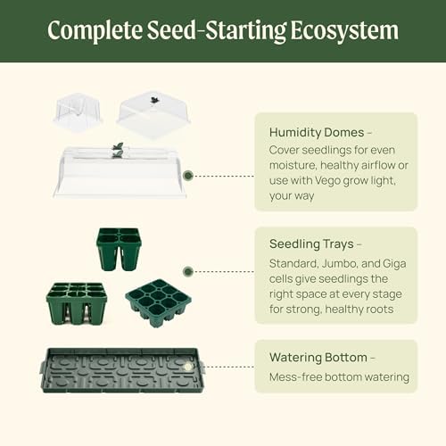 Vego garden Ultimate Seed Starting Bundle, 2Packs Giga,8 Pack Jumbo,8 Pack Standard Seedling Trays with Seedling Tray Lids and 10" x 20" Bottom Watering Trays
