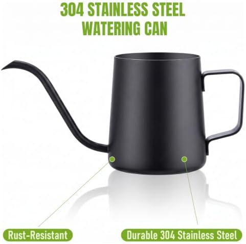 Doseno Black Watering Can, 12oz Stainless Steel, Long Spout and Handle