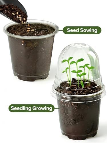 JOPY 4 Inch Plastic Nursery Pots with Humidity Dome for Plants 20 Pack Clear Seedlings Planting Pots for Garden Indoor and Outdoor Small Planter Containers with Drainage Holes