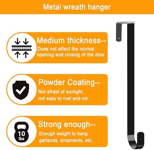 4 Pack Wreath Hangers for Front Door, Over The Door Wreath Hanger Holiday Decorations Wreath Hook for Hanging Christmas Easter Fall Decoration, Welcome Sign Holder Two Each of 12" and 15" (Black)