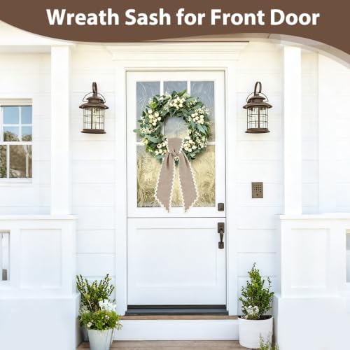 Wreath Sash for Front Door, 2 Pcs Farmhouse Burlap Wreaths Ribbon