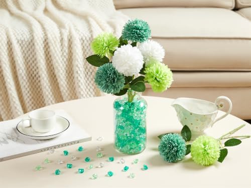 YATOJUZI 500PCS Acrylic Vase Filler Gradient Green Decorations Fake Ice Cubes Crushed Rocks Plastic Diamonds Gems for DIY Party Centerpiece Table Scatter Display 0.5"