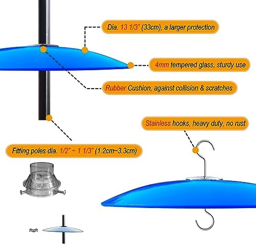 13" Large Glass Rain Cover for Bird Feeder, 2-Pack Blue Weather Guard Dome