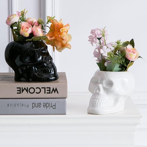 Tanvecle Skull Planter Pots 2-Pack, Gothic Skeleton Vase for Halloween
