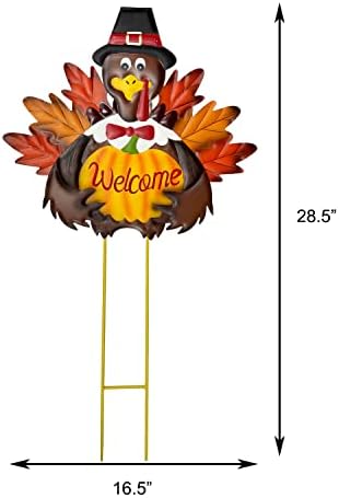 Autumn Metal Garden Stakes, Fall Harvest Thanksgiving Metal Pumpkin Welcome Sign with Turkey Stakes Yard Decorations 28.5''H, Garden Patio Lawn Yard Decor Fall Harvest Thanksgiving Outdoor Decorations