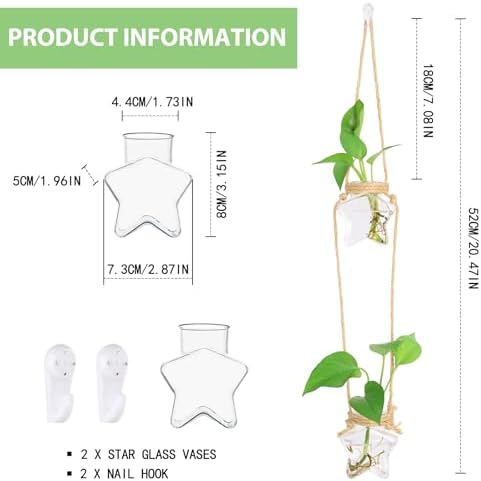 XXXFLOWER 2 Tiers Star Shaped Glass Vase Wall Hanging Propagation Station