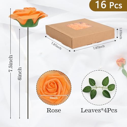 BLEUM CADE 16Pcs Artificial Flowers Fake Foam Roses with Stems for Wedding