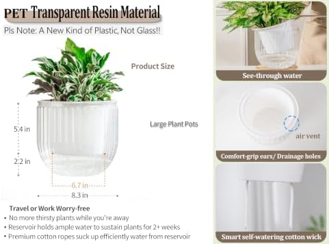 Melphoe Self Watering Pots for Indoor Plants Planter, 8.3 Inch 2 Pack Planters Self Watering Plant Pots for Flower, Houseplants, Succulent, African Violets and Cactus with Drainage