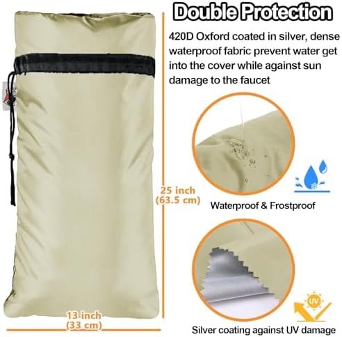 XXL Outdoor Faucet Covers for Winter, 3M Thinsulate Sprinkler Freeze Protector, 25”H x 13”W for Garden Lawn Faucets and Yard Hydrant, Waterproof Insulated Spigot Cover, Reusable Faucet Sock - Sand