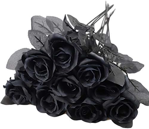 TUZAZO 10 Pcs Black Roses Artificial Flowers, Halloween Decorations