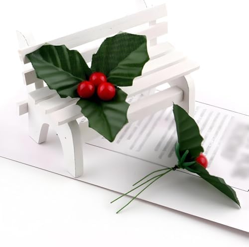 10Pcs Christmas Holly Berries Faux Berry Flowers with Leaves Xmas Berry Picks Christmas Wreath Branches Vase Fillers, Artificial Flowers (Gold)