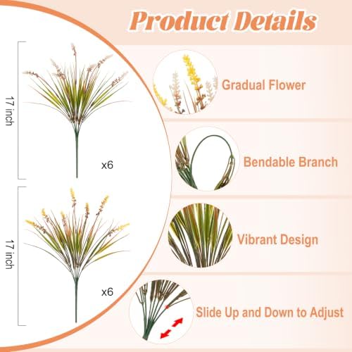 12 Pcs Fake Fall Plants Artificial Monkey Grass for Outdoors Porch Decor