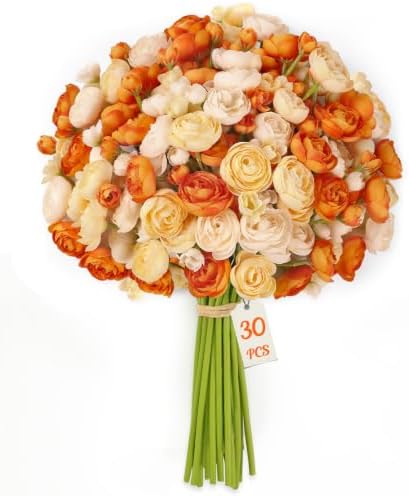 Alupssuc 30Pcs Ranunculus Artificial Flowers Fall Faux Silk Mini Ranunculus