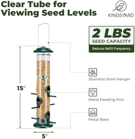 Kingsyard 15" Metal Tube Bird Feeders for Outdoors Hanging