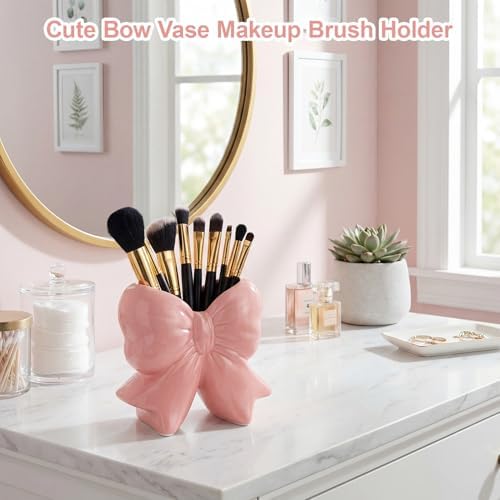 Elegant Pink Bow Shaped Ceramic Vase Multi-Functional Flower Vase