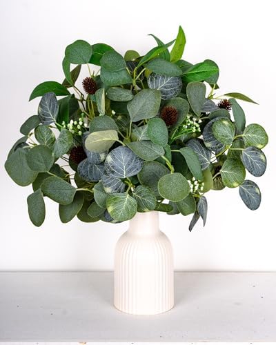 Artificial Eucalyptus Stem, 4Pk 16" Faux Greenery Bouquet with Berry