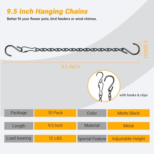 10 Pack 9.5 Inch Black Hanging Chains,Plant Hangers for Planters
