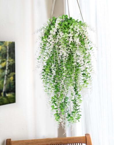 RECUTMS Fake Monkey Plants Hanging Eucalyptus Vine Faux White Hanging Plant