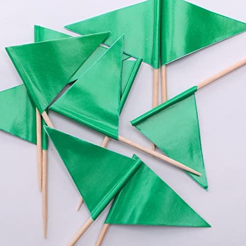 stidsds Solid Green Cupcake Toppers Flags Mini Small Plain Green Triangle Toothpick Stick Flag Blank DIY Color Decoration(100 pcs)