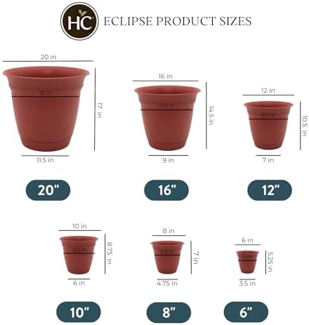 The HC Companies Eclipse Round Planter with Saucer - Outdoor & Indoor Plant Pot with Drainage Holes - Lightweight, UV-Resistant Plastic Pots for Plants, Flowers & Herbs (16" Clay, Pack of 1)