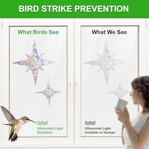 DELLAN 48 Pcs AngularStar Rainbow Window Clings to Prevent Birds Strikes