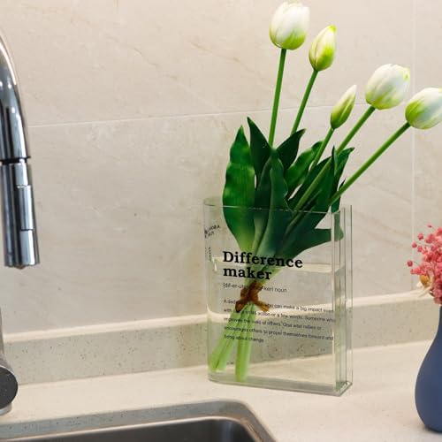 BuyCard Clear Acrylic Book Vase for Flowers, Transparent Flower Vase for Home Decor, Simplicity Bookshelf Decor, Unique Stuff for Book Lovers, Difference Maker, Gift to Motivate(Clear)