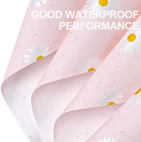 LeZakaa 20 Sheets Pink Daisy Flower Wrapping Paper, Waterproof Florist Daisy Bouquet Wrap, Korean Style Floral Paper for for Birthday, Graduation, Mothers Day, Valentines, 22 x 22 Inches