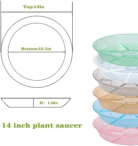 6 Pack Plant Saucer Drip Tray 14 inch, Large Plastic Plant Trays, Heavy Sturdy Plastic Planter Flower Pot Saucers for Indoor Outdoor Garden, Plant Water Drip Trays for pots (14", Clear)