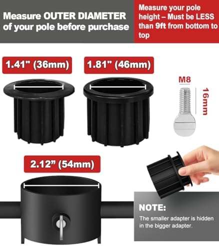 Garbuildman Pole Stabilizer Stand Applies to 1.41"/1.81”/2.12” Poles with 2 Adjustable Adapters, Outdoor Bird Feeder Pole Base, In-Ground Umbrella Stand Anchor Support, Black, 1 Pack