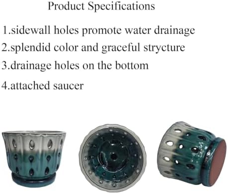 Ceramic Orchid Pot with Holes 6'' Orchid Planter (cream over turquoise)