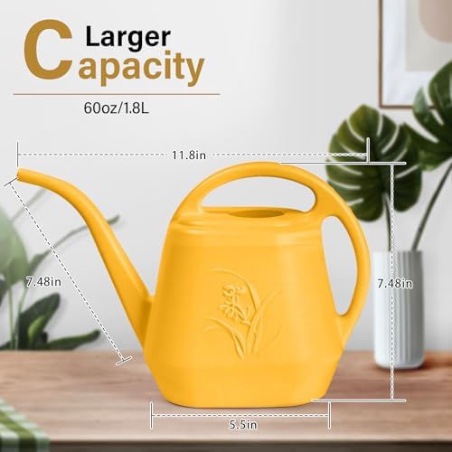 ZXJ Plant Watering Can - for Indoor and Outdoor Home Garden Plants - with Long Spout - Orange - 1/2 Gallon