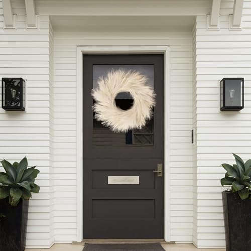 Sggvecsy Pampas Grass Wreath 26’’ Faux Pampas Wreath for All Seasons Artificial Pampas Wreath Christmas Decor Boho Wall Decor for Front Door Farmhouse Fall Autumn Xmas Spring Wreath Decoration (Biege)