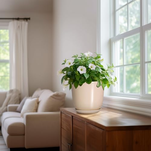 8 Inch Plant Pot, Ceramic Pots for Plants Indoor, Beige